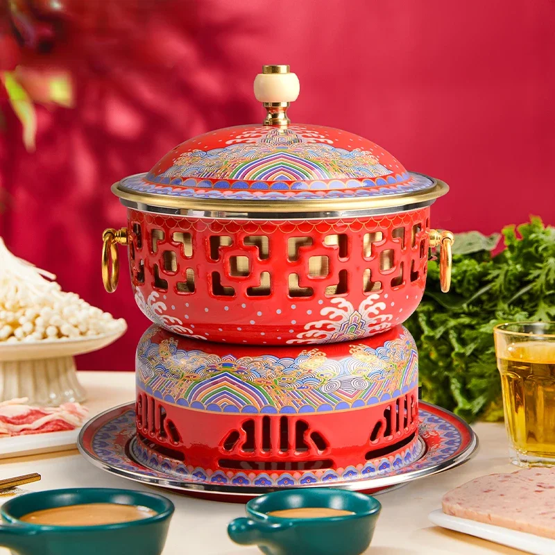 new-cloisonne-pure-copper-hot-pots-one-person-one-pot-alcohol-stove-small-hotpot-scooker-enamel-color-single-chafing-dishes