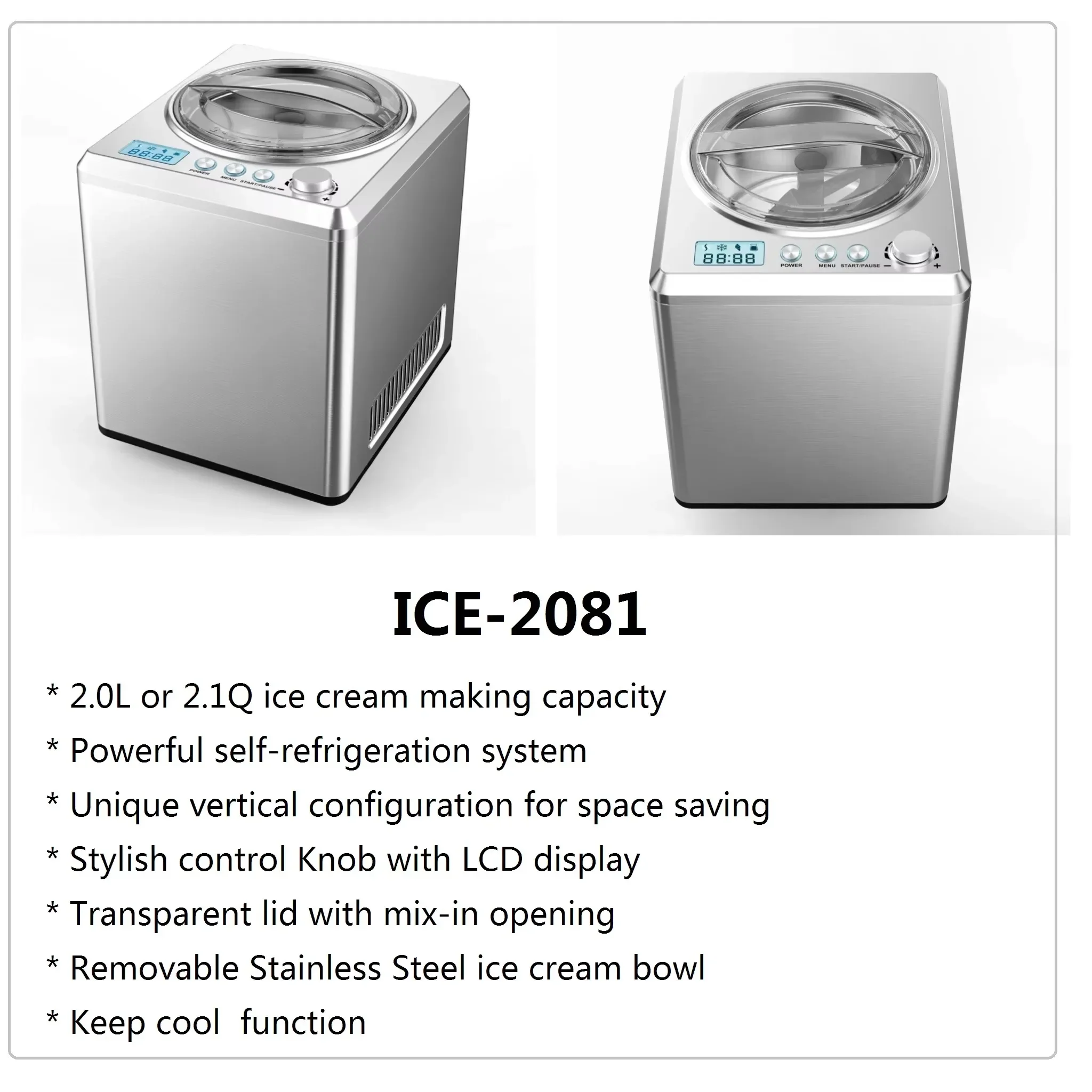 2.0L large capacity full automatic home ice cream maker machine