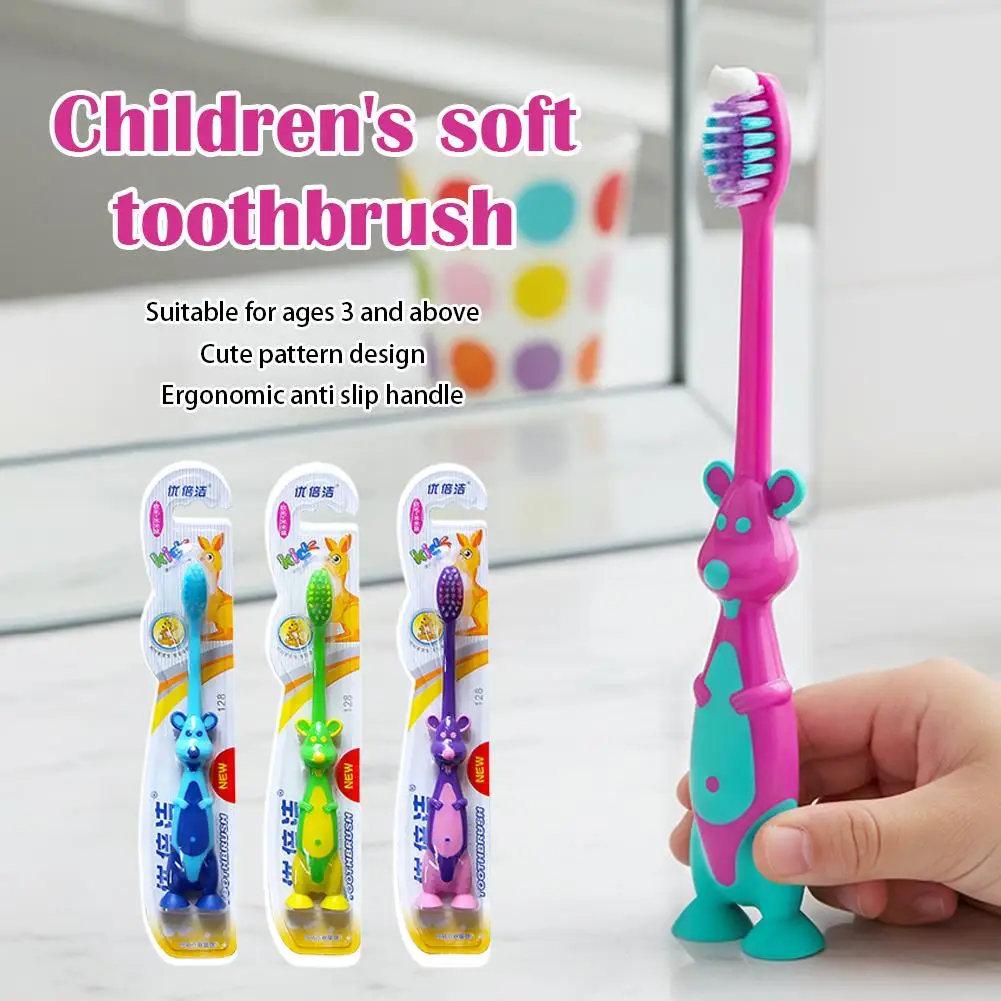 

Cartoon Kangaroo Kids Toothbrush Ultra‑Fine Soft Bristles Small Head Ergonomic Handle For Children 3‑12 Years Old Oral Care 2pcs