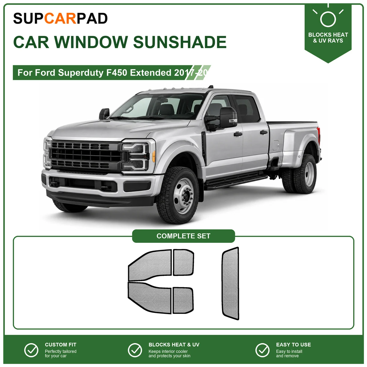 For Ford Superduty F450 Extended 2017-2026 Full Set Car Window Sunshades UV Block Privacy Heat Insulated Foldable Car Curtain