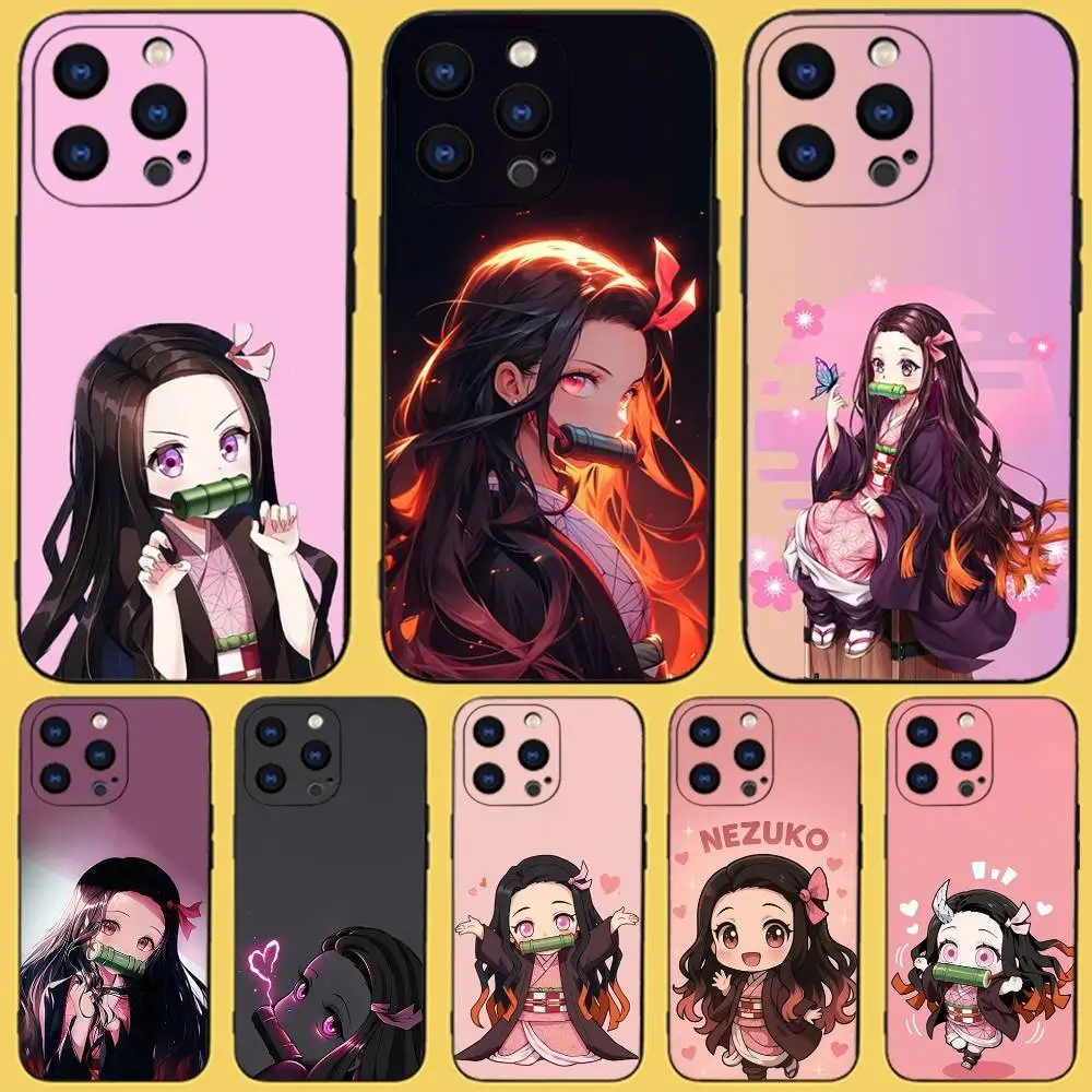 

N-Nezuko Anime K-Kamado Phone Case For iPhone 16,15,14,13,12,11,Pro,XS,Max,XR,Plus,E,SE4,Mini Black Fashion Cover
