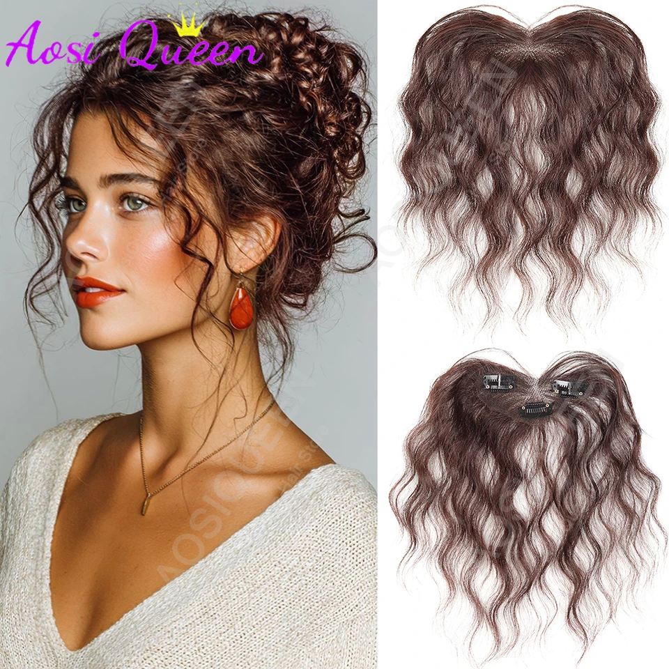 Synthetic Thin Bangs Curly Hair Replacement Block Female Head Fluffy Hair Volume Cover Hairline Fetal Hair Curly Bangs Wig