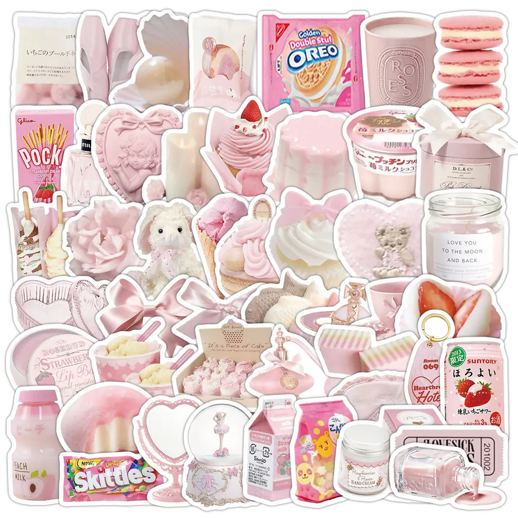Juego de pegatinas estéticas rosas de 50 piezas, calcomanías para portátil, vaso, equipaje de viaje (Bullet Journal Essentials) RecordingYourLife Store
