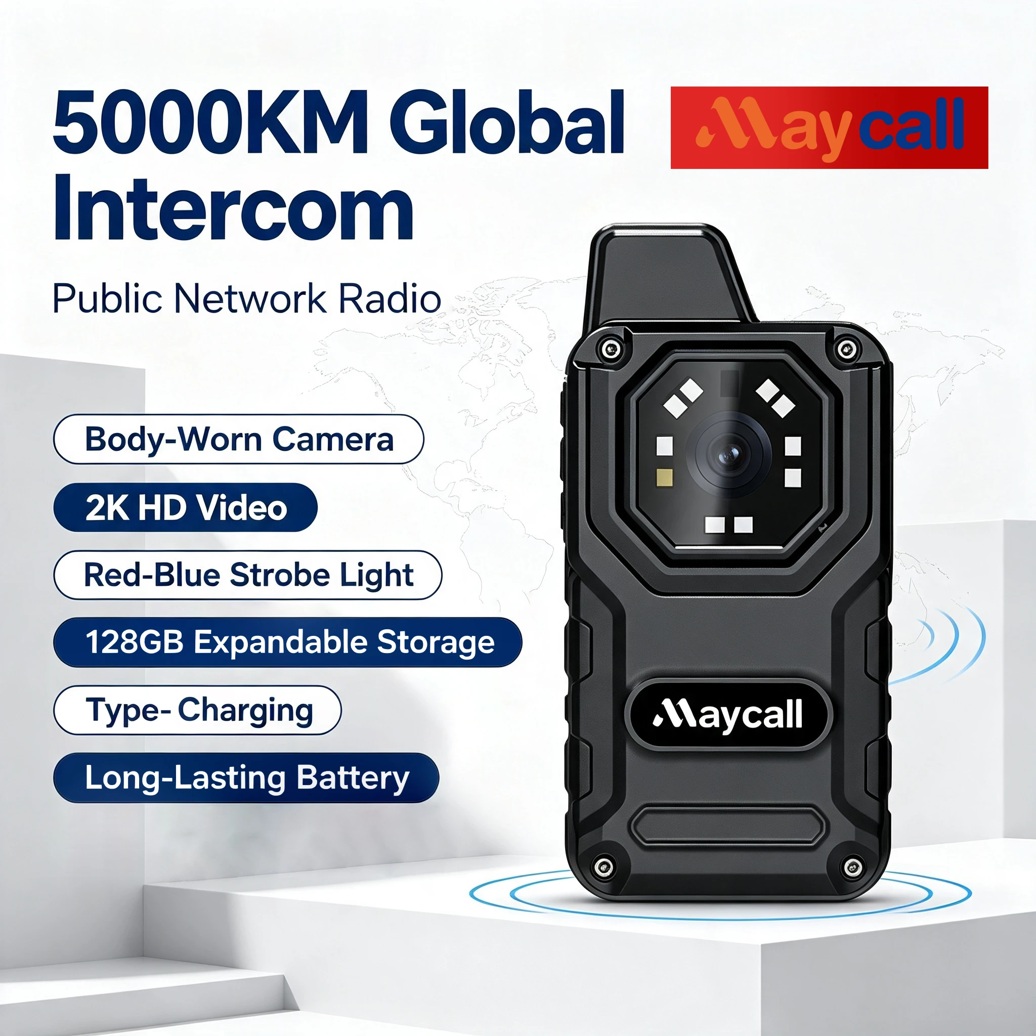 4G Global Public Network Walkie Talkie 5000KM Intercom 2K Body Worn Camera Infrared Night Vision Flashlight Type-C 128GB Expanda