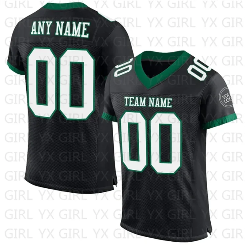 Custom Black White-Kelly Green Football Jersey Personlized Team name and you name number V-Neck Football T-Shirts