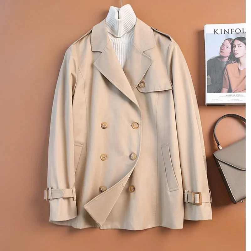 

Женский Тренч, осеннее пальто, одежда в британском стиле, облегающий эполет с лацканами, регулируемый браслет-манжета, двубортная ветровка