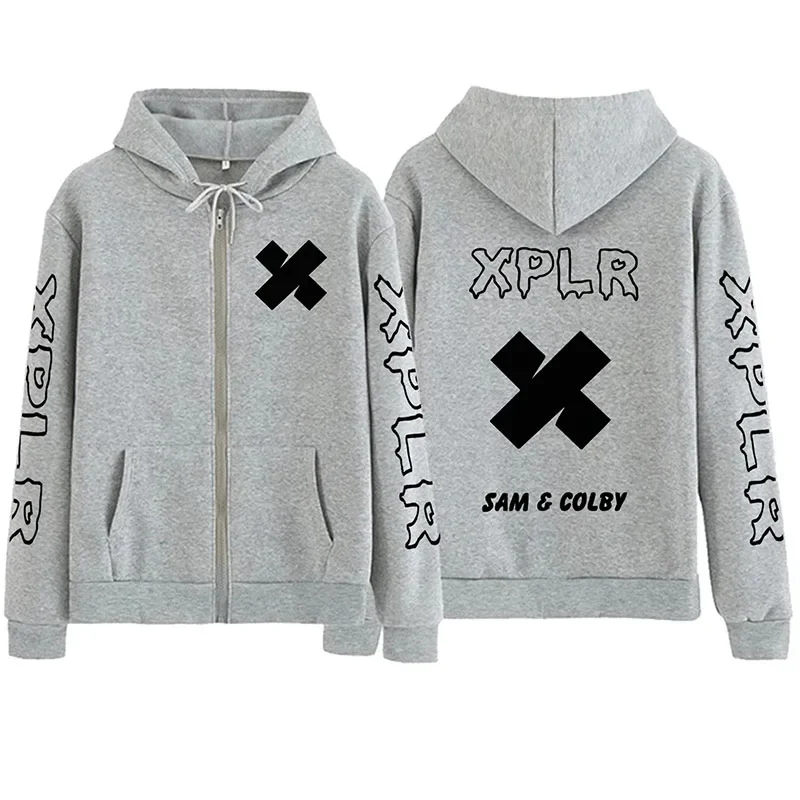 Zipper Hoodie Xplr Sam and Colby Chainlink Merch Heart Shaped Hooded Hoodie Jacket Harajuku Long Sleeve Men Women Streetwear