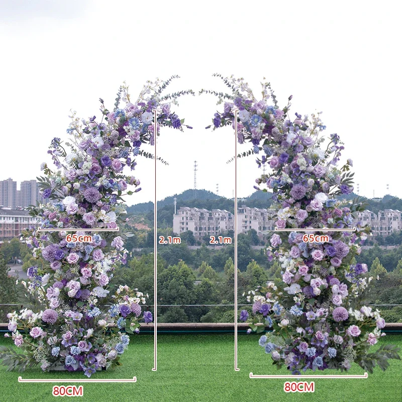 Imagem -05 - Arranjo de Casamento Roxo com Arco de Chifre Floral Prop Backdrop Flower Row Decoração Decoração do Evento ao ar Livre Bola de Chumbo de Estrada