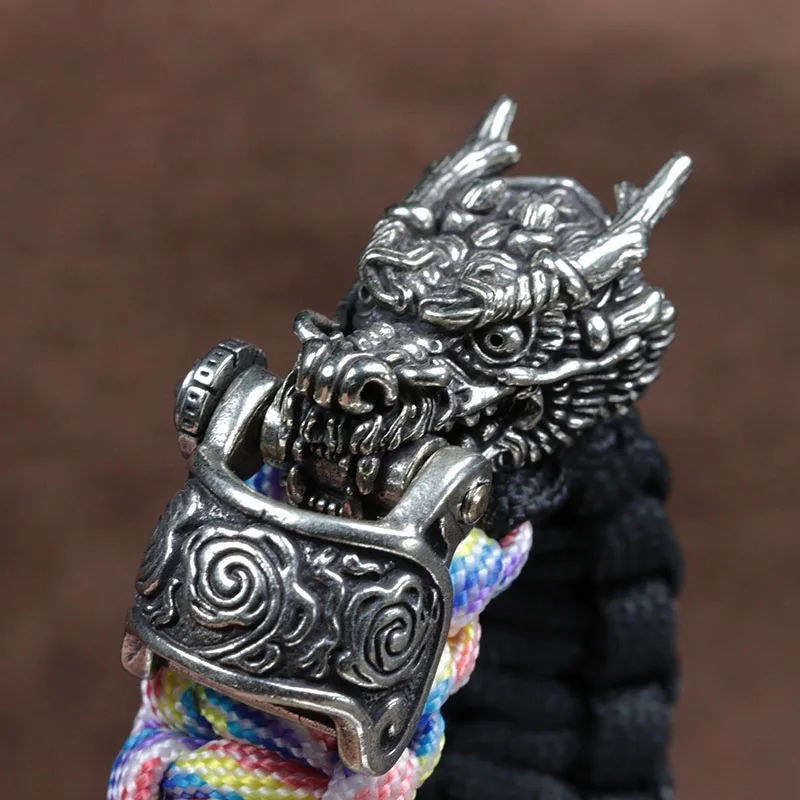 Dragon Head Brass Buckle EDC Outdoor DIY Woven Paracord Survival Bracelet Supplies Accessories Retro Umbrella Rope Lanyard Beads