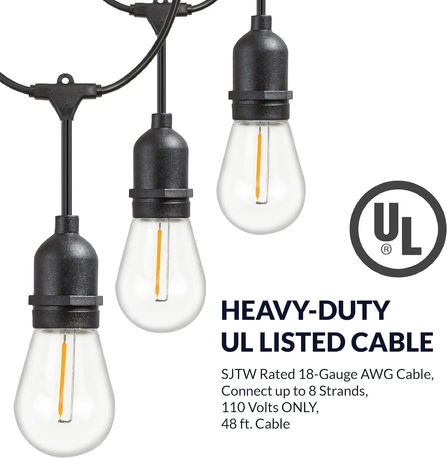 Outdoor String Lights with Hanging Sockets Weatherproof Technology Heavy Duty 48-foot Cord 18 Lights Bulbs