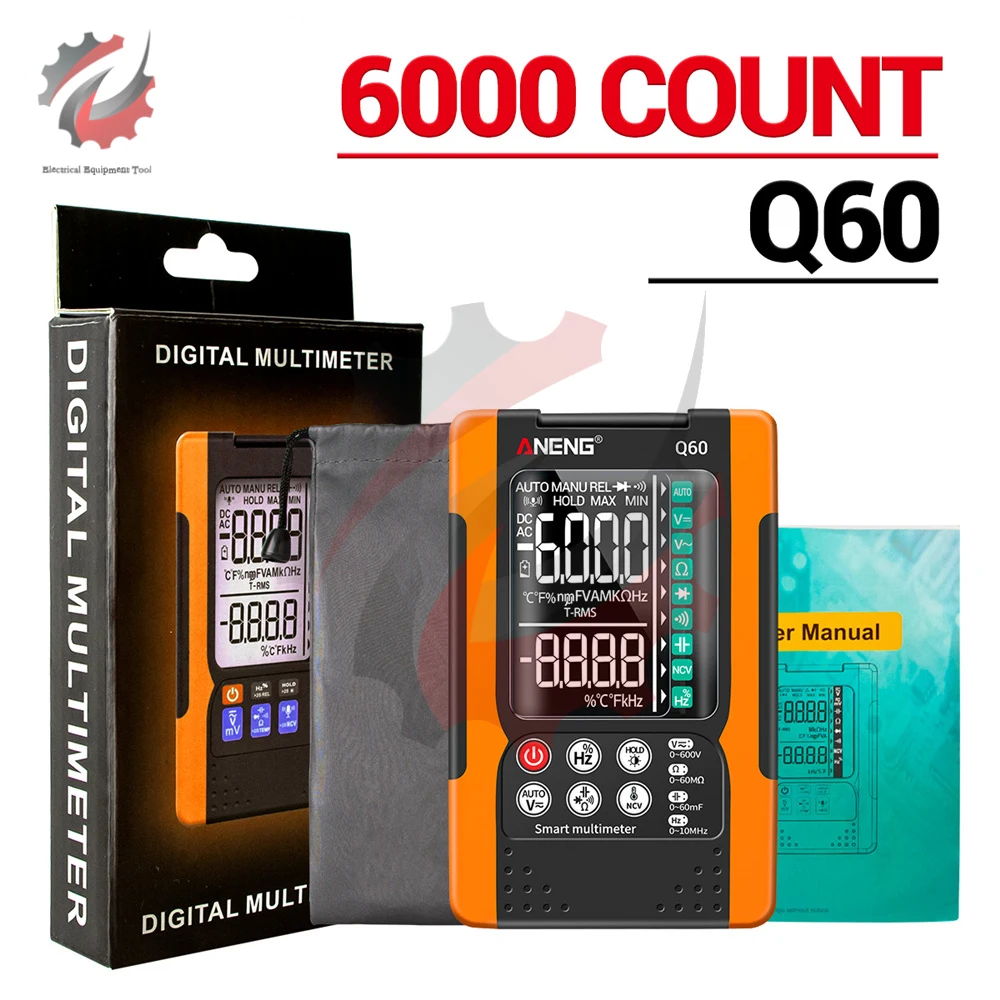 

Q60 Digital Multimeter 6000 Counts Digital AC/DC Voltmeter Smart Multi Meter Electrical Capacitance Meter High-precision