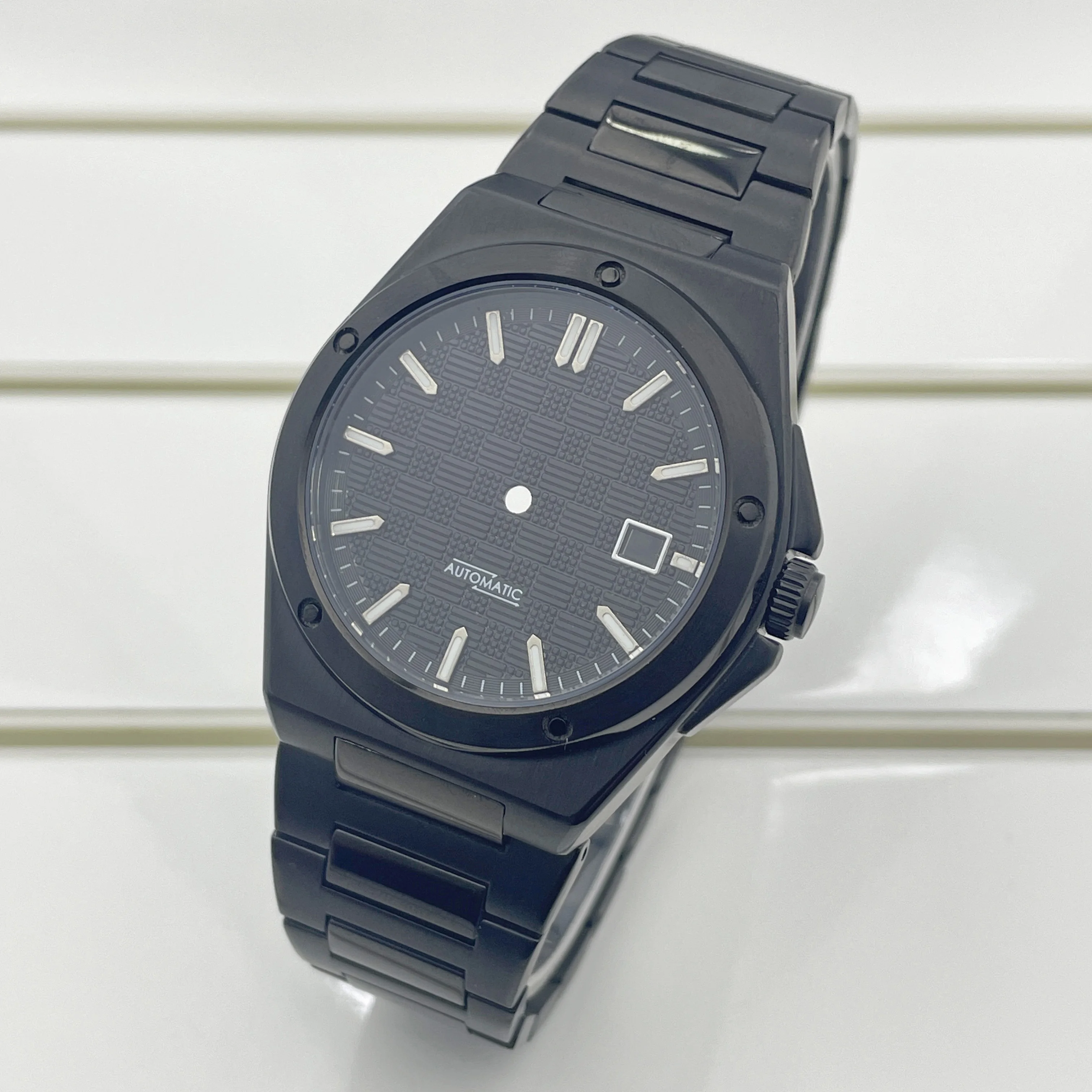 38.5mm black stainless steel men's watch case and strap, with dial, compatible with 8215 and 1612 movements, watch components
