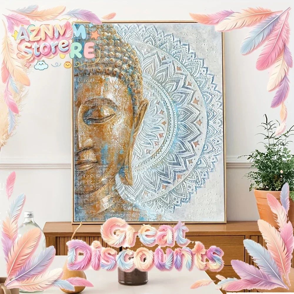 Modern Buddha Canvas Paintings Blue Mandala Flower Blossom Buddha Posters for Bedroom Living Room Buddhism Art Decor Pictures