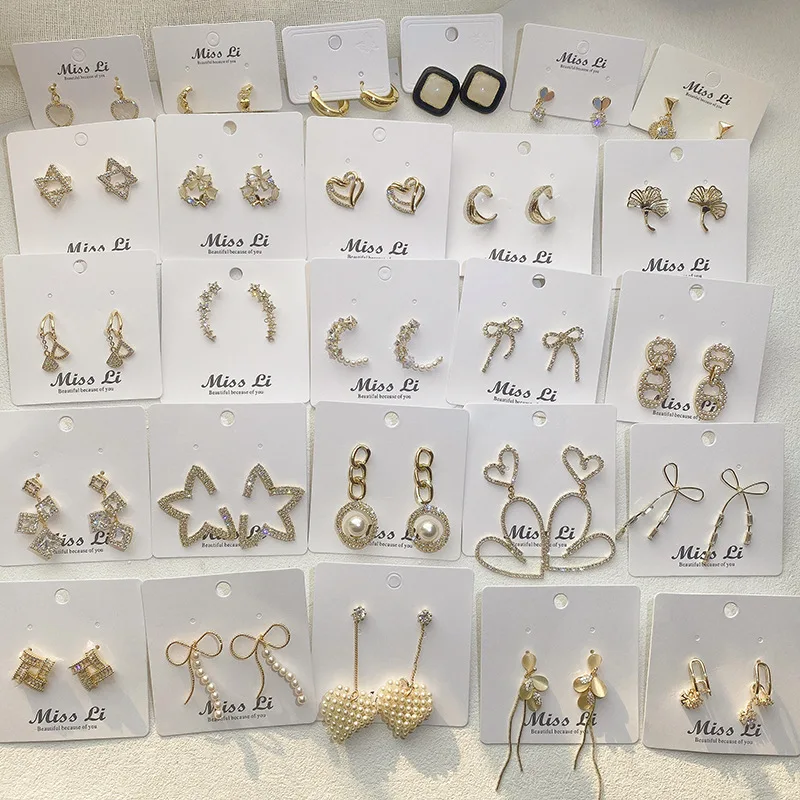 

10/30/50pairs/lot Wholesale Mix Style Thin Zircon Stud Earrings for Party Heart Design Rhinestone Pearl Bow Star Moon Jewelry