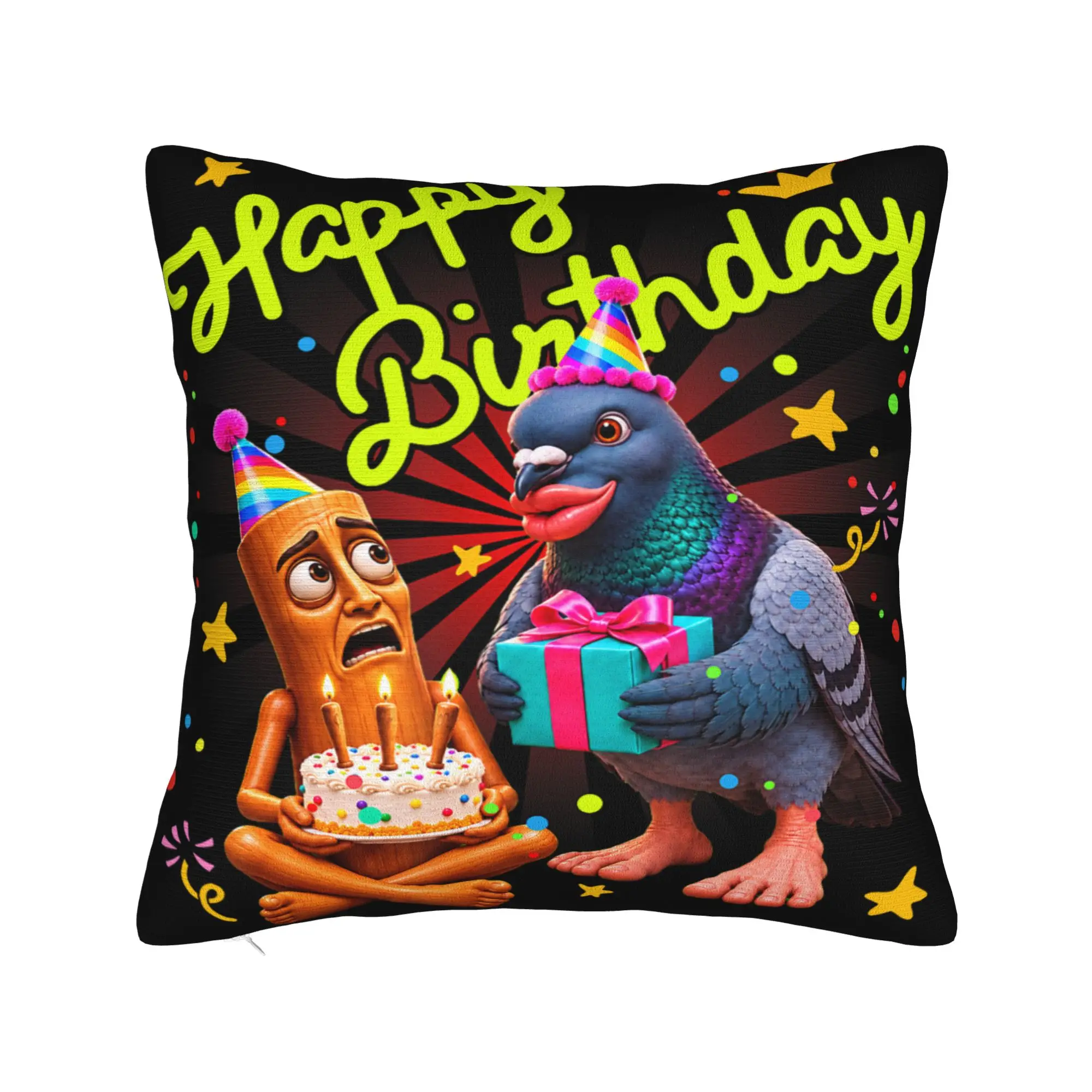 Pillow Cover Funny Birthday Tung Tung Sahur Cantina Pigeon Brainrot Meme Retro Pillow Case For Sofa Home Decoration Pillowcases