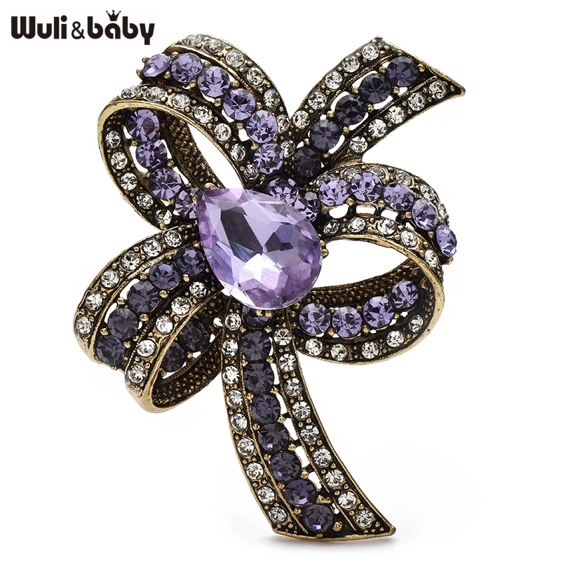 

Wuli&baby Vintage Crystal Bowknot Brooches High Quality Charming Flower Brooch For Women's Clothes Pins Gifts
