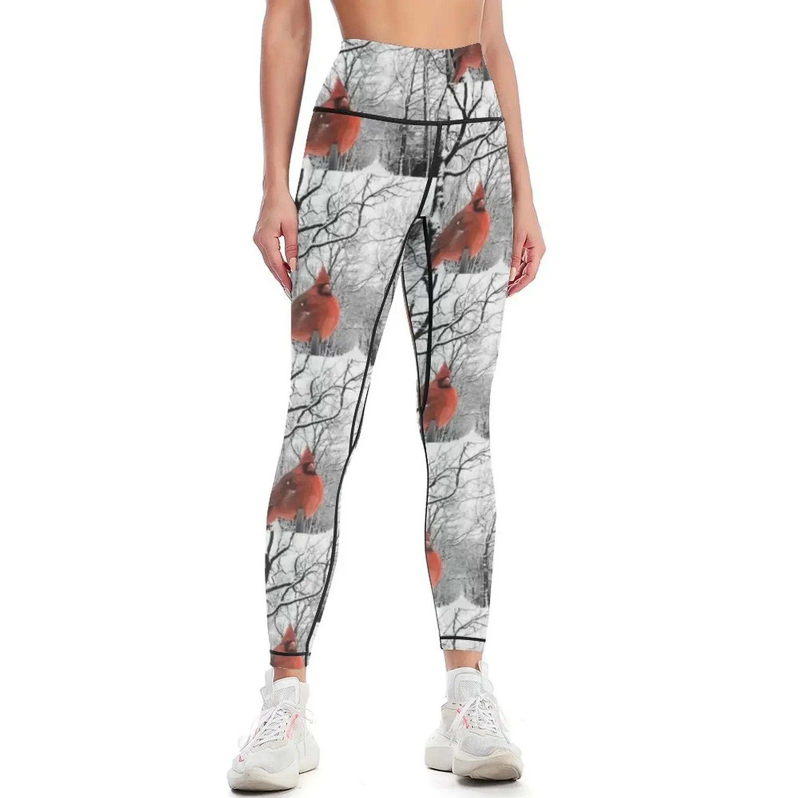 

RED ORANGE CARDINAL IN WINTER WONDERLAND Leggings leggins push up woman Women's sports Women's high waist Womens Leggings