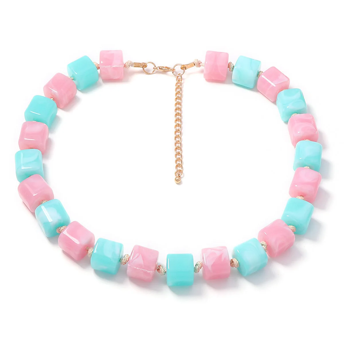 Fresh and sweet gentle wind square smudged beaded necklace ins wind daily simple and versatile women's wholesale
