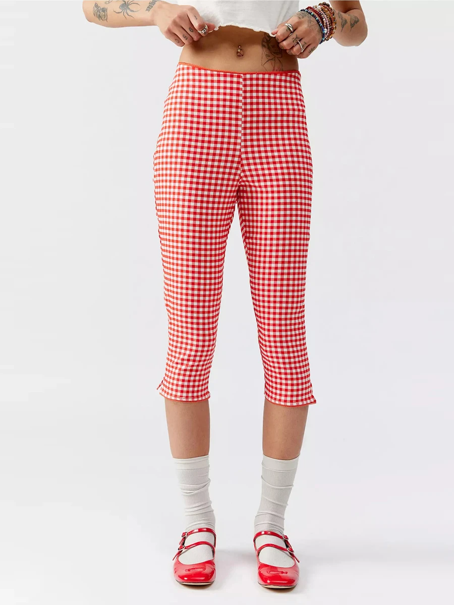 Women Gingham Capri Pants Plaid Cropped Pants Skinny Trousers 3 4 Length Pants Summer Going Out Bottoms