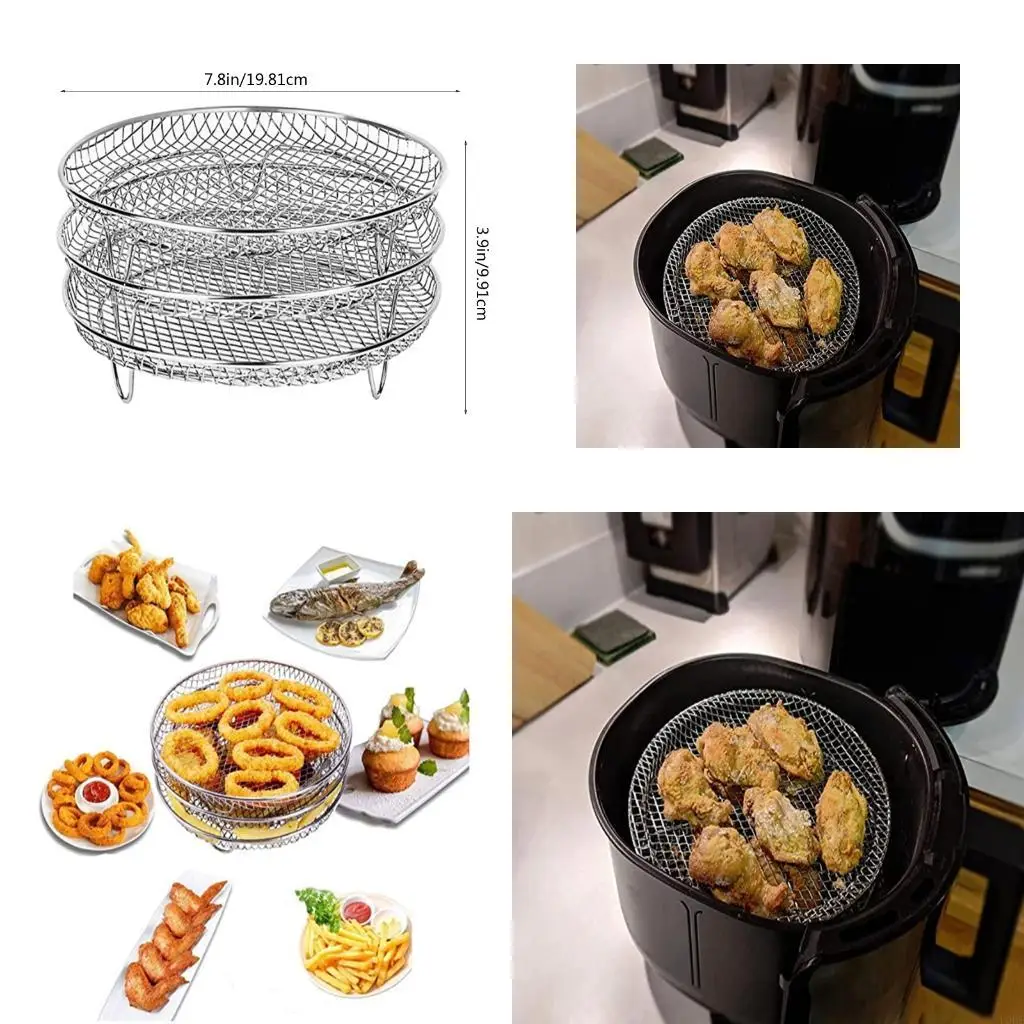 

Air Fryer Rack for Air Fryer Three Stackable Racks Stainless Steel Multi-Layer Dehydrator Rack Air Fryer Accessories