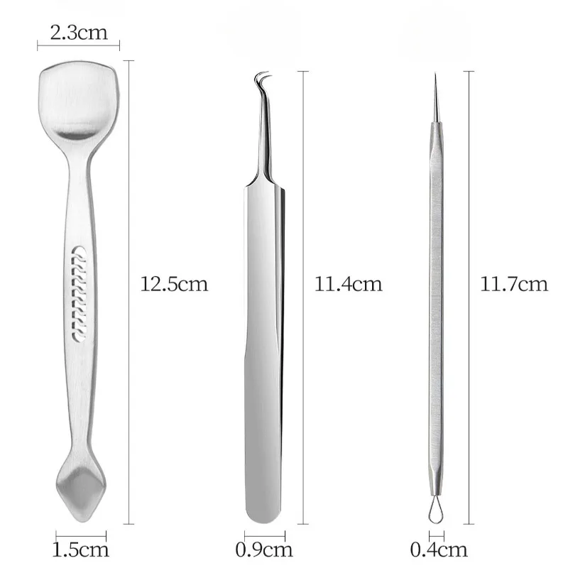 Set di strumenti per la rimozione di punti neri in acciaio inossidabile Estrattore di acne Brufolo Popper Pinzette per comedoni Kit per il trattamento della cura della pelle del viso