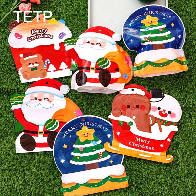 TETP 50Pcs Merry Christmas Gift Bag New Year Party For Cookies Candy Snack Packaging Decoration Child Favors Santa Claus Snowman