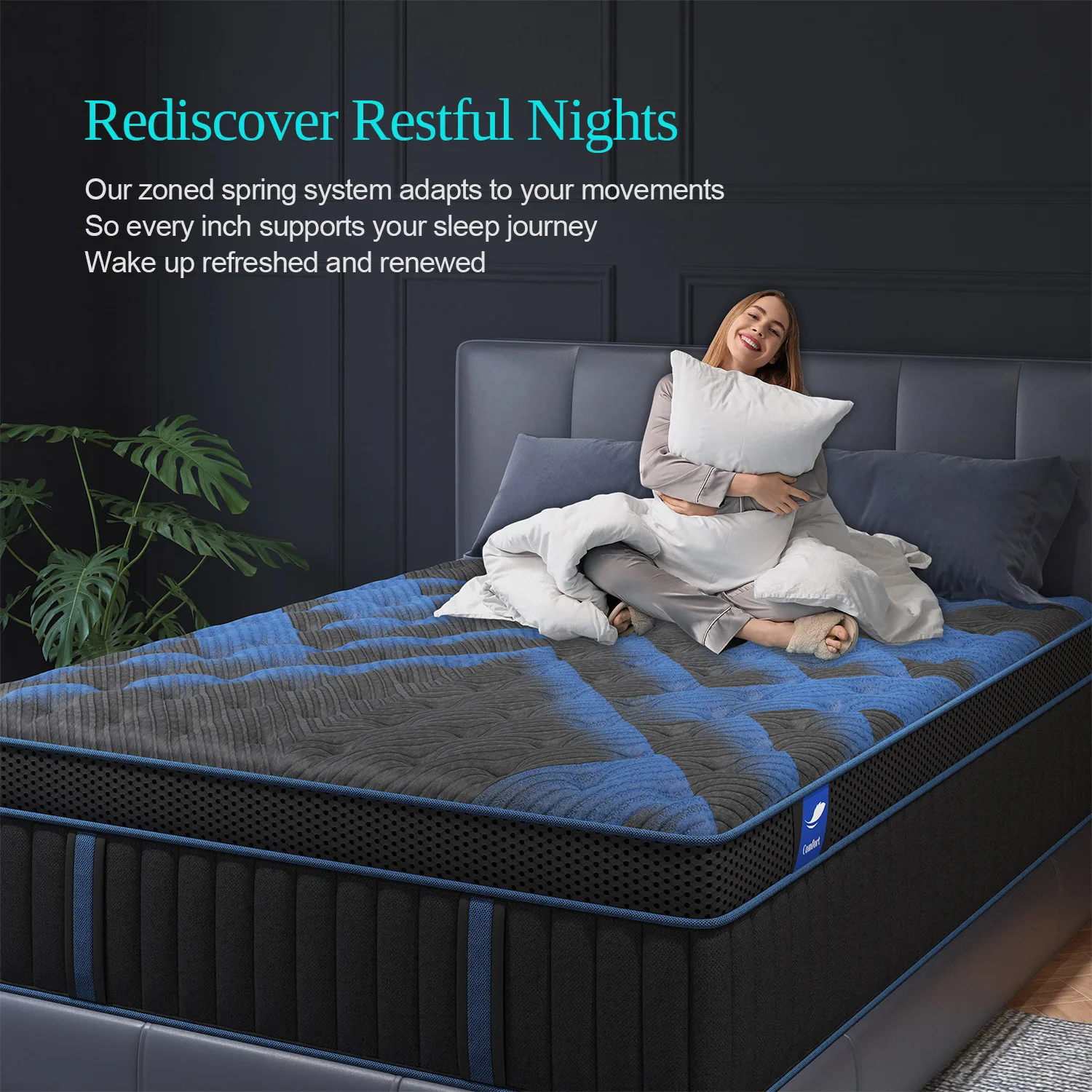 مرتبة زنبركية بجيب هجين من إسفنج الذاكرة مقاس 12 بوصة، مرتبة سرير كوين كينج كاملة في صندوق، عزل حركة متوسط ثابت #5