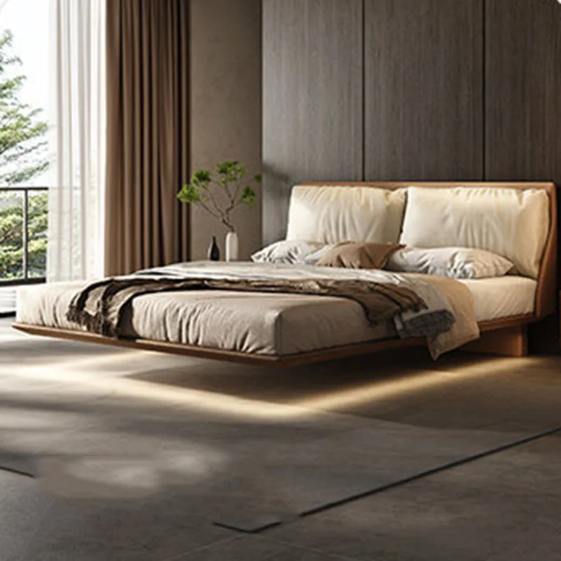 Floating Design Bed Space Saving Luxury Modern Floor Leather Simple Frame Bed Beauty Safe Letto Matrimoniale Trendy Furniture