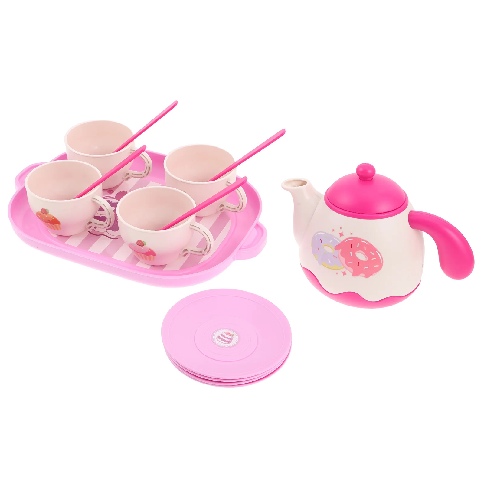 1Set Plastic Fantasiespel Kindertheekransje Set Realistische Theepot Kopjes Schoteltjes Lade Kinderkeuken Accessoires Kleine Meisjes