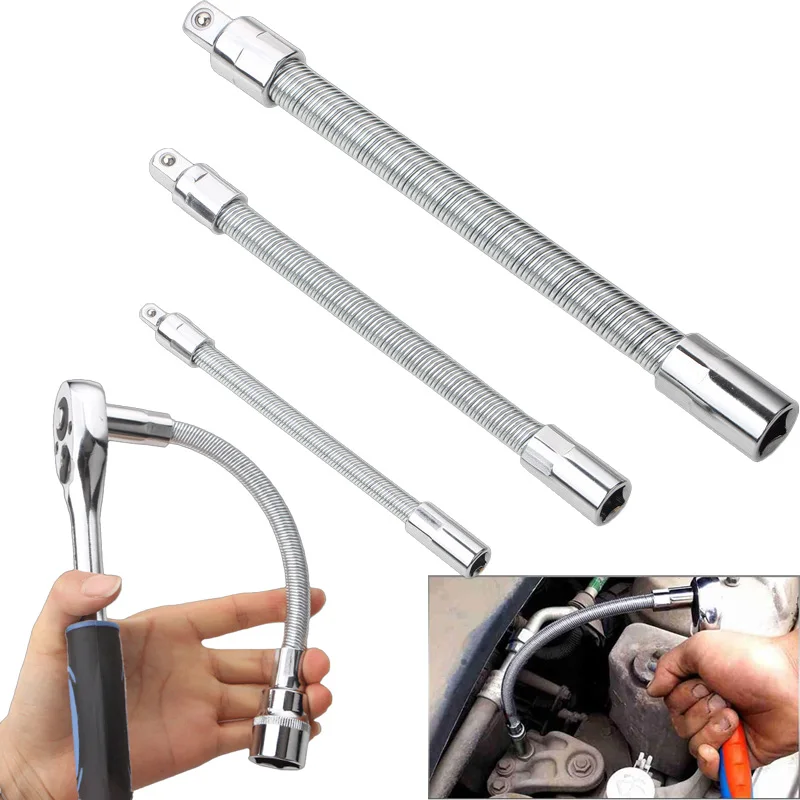 Electric Wrench Sleeve Universal Extension Rod Bendable Flexible Extension Bar Shaft Set 1/4 3/8 1/2 Socket Wrenches Drive Head