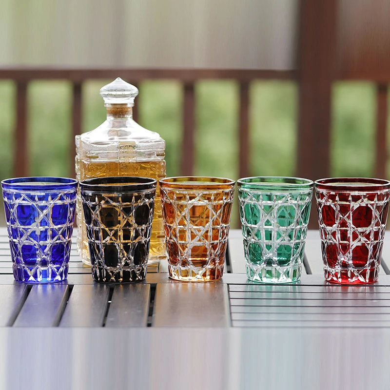 

260 ml Hand Cut To Clear Multi-Colored Glass Cocktail Whiskey Tumbler 9 oz Highball Water Glass For Iced Cold Coffee Beverages