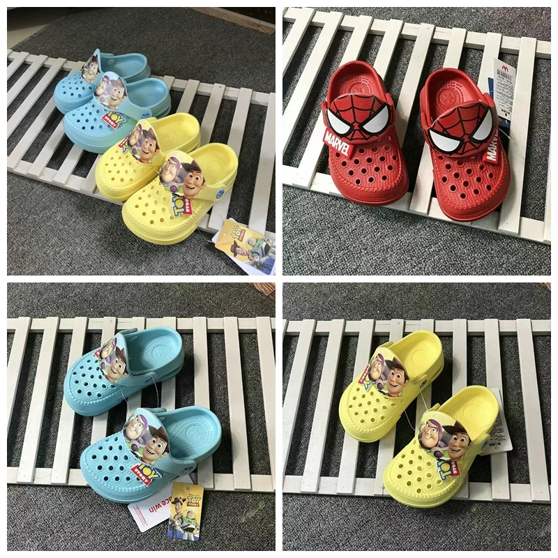 Summer Baby Boys Girls Shoes Kids Sandals Cartoon Spiderman Mcqueen Cars Print Beach Slipper Indoor Soft Home Bath Garden Shoes