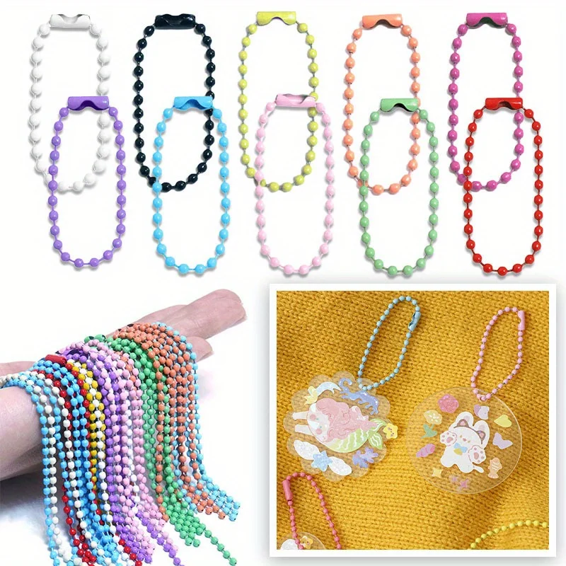 

100Pcs/pack Round Ball Bead Chains 10cm Length Multicolor Keychain Tag Bulk Chains With Connector For DIY Pendant Crafts