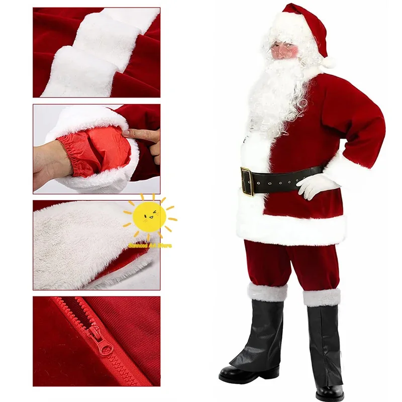 

qq023Santa Deluxe Одежда Необычные Платья Костюм для Мужчин Взрослый Санта-Клаус Косплей Рождественский Костюм Co