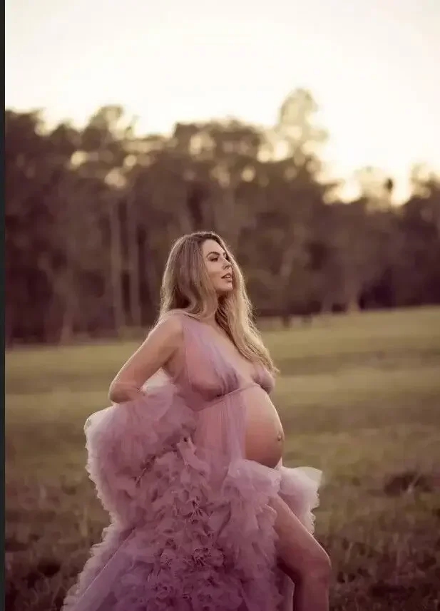 Batas de maternidad para mujeres embarazadas, chal de boda, albornoz de tul Sexy, vestidos de fiesta esponjosos para Sesión de fotos, vestidos de Baby Shower personalizados