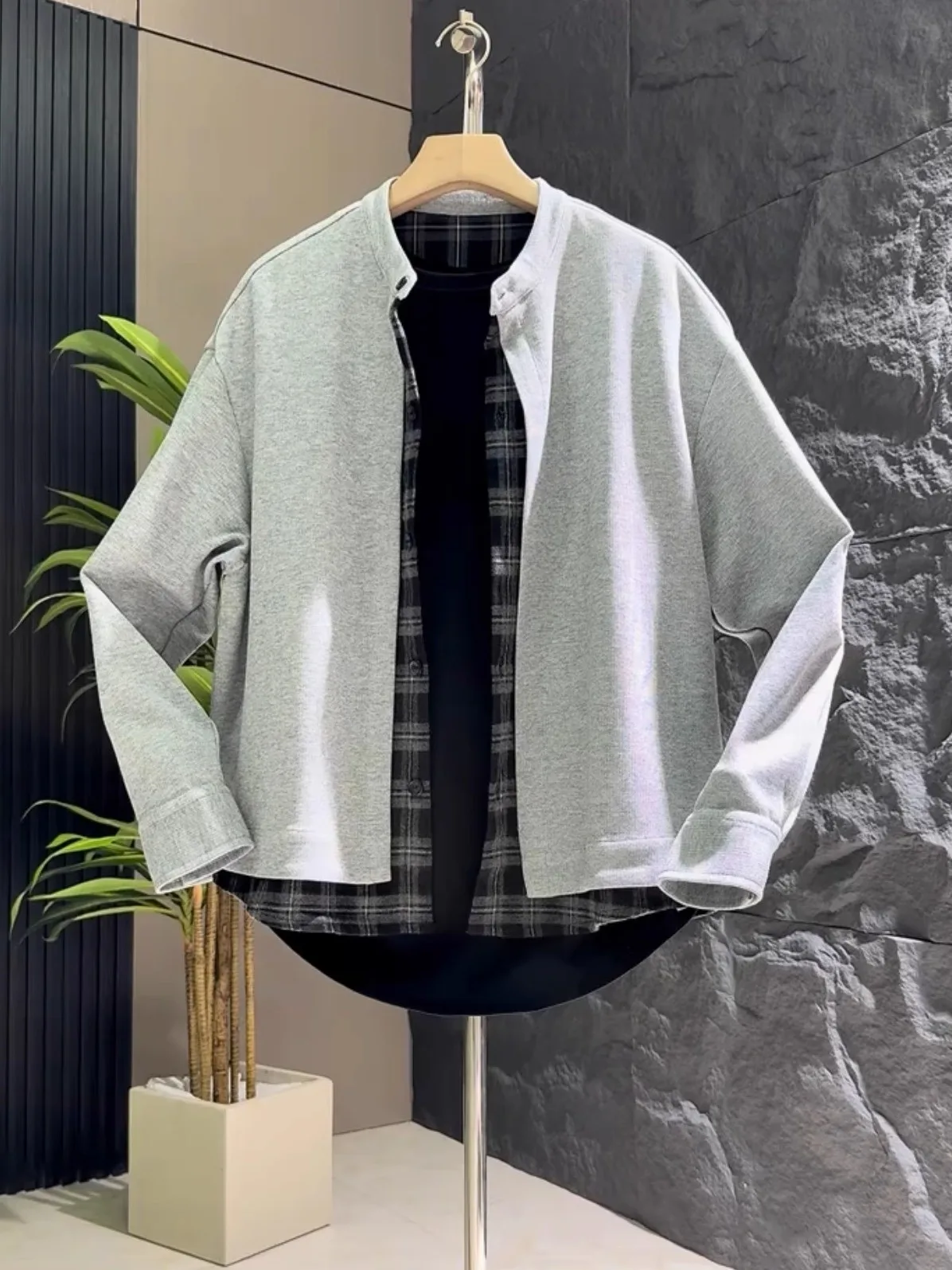 

Осенняя мода, клетчатая цветная блузка, мужской свободный повседневный кардиган, джет, дышащая искусственная двухсекционная верхняя одежда