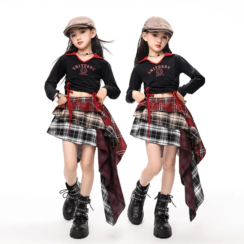 

Cool Street Dance Outfit for Girls Jazz Hip Hop Costume Lace Up Pleated Short Sleeve Skrts Hip Hop Clothes Dance Practice Clothi