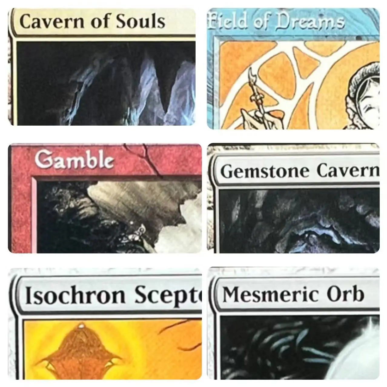 

Selling Normal part Mesmeric Orb Gamble Field of Dreams Cursed Scroll Worldly Tutor Storm World best quality proxy cards
