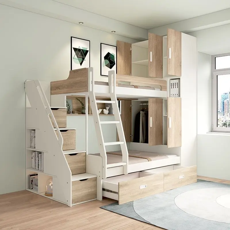 Children's bunk wardrobe bed integrated, small apartments, adult parallel beds, folding