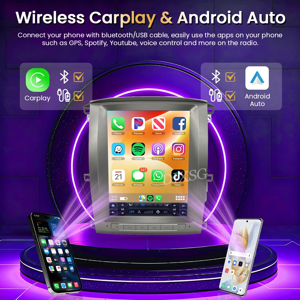 12.1inch Car Radio Stereo Android15 For Toyota Land Cruiser 100 2005-2011 Tesla Screen Multimedia Video Player GPS Carplay 256GB