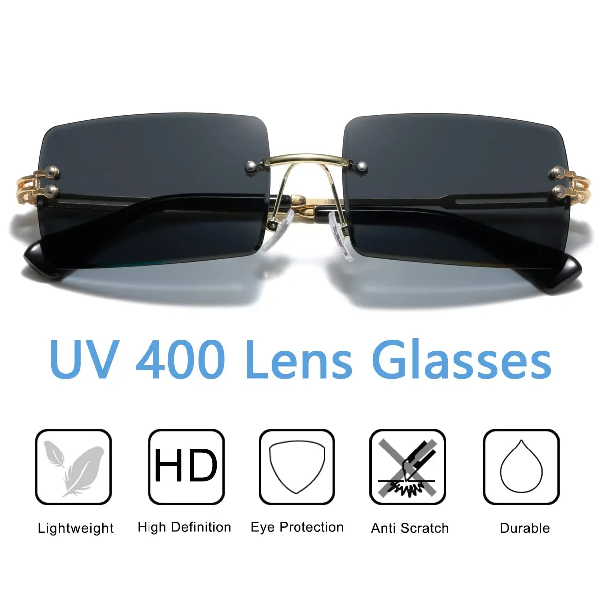Men's Sunglasses Retro Sunglasses for Men Women Tinted Lens Metal Frame Vintage Rimless Rectangle Glasses UV400 Protection image 4