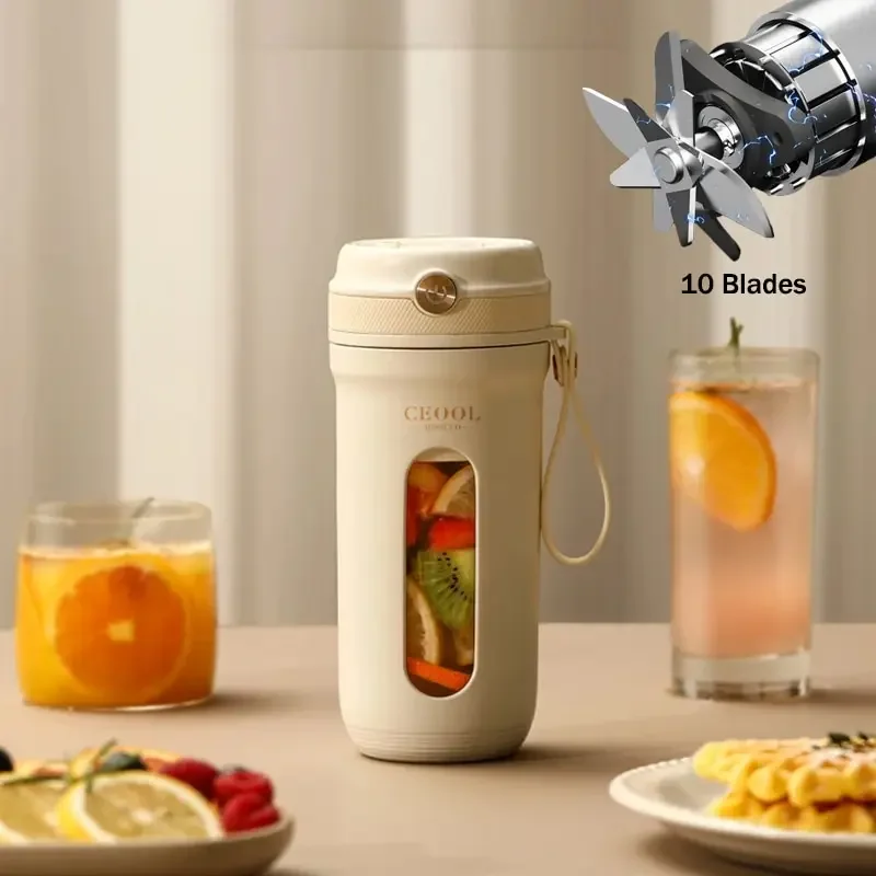 10 Blades Electric Portable Blender Juicer Fruit Mixers USB Rechargeable Smoothie 350ML Juicer Cup Squeezer Juice Maker