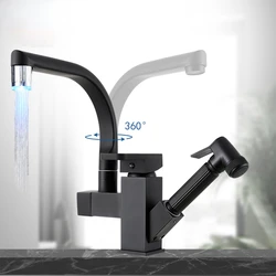 Bathroom Sink Faucet with Pull Out Spraye Basin Mixer Tap for Hot and Cold Water Vessel Sink Faucet with Rotating Spout