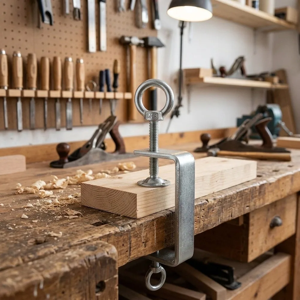 Robust Stainless Steel C Clamp with Eye Bolt Designed for Square Tube Clamping in Metalworking and Installation