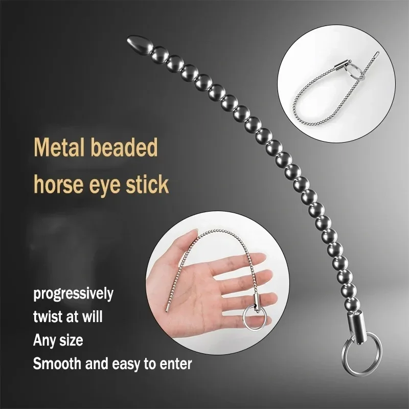 Super Long Stainless Steel Beaded Urethral Sound Dilators Penis Plug Insert Stimulation Horse Eye Stick Adult Sex Toys for Men