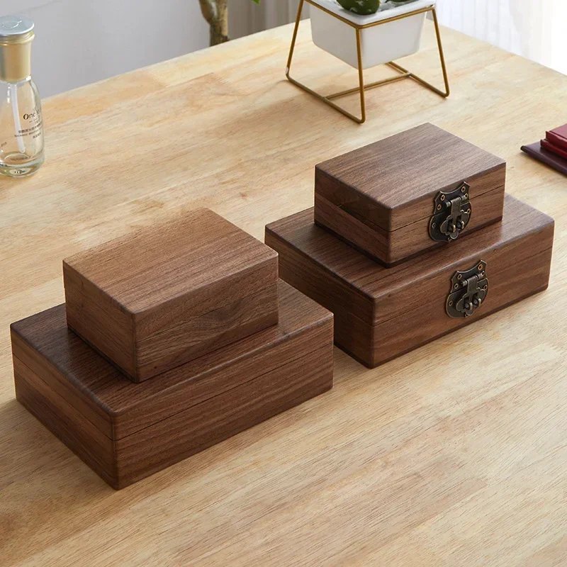 Black Walnut Organizer Boxes Retro Desktop With Lock Jewelry Storage Household Debris Solid Wood Things Storage Boxes