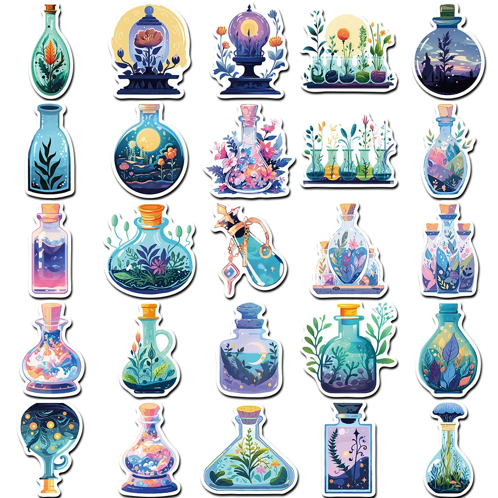 50pcs Apothecary Stickers Cartoon Magic Potion Stickers for Laptop Water Bottle Skateboard Refrigerator Decal for Kids Toys