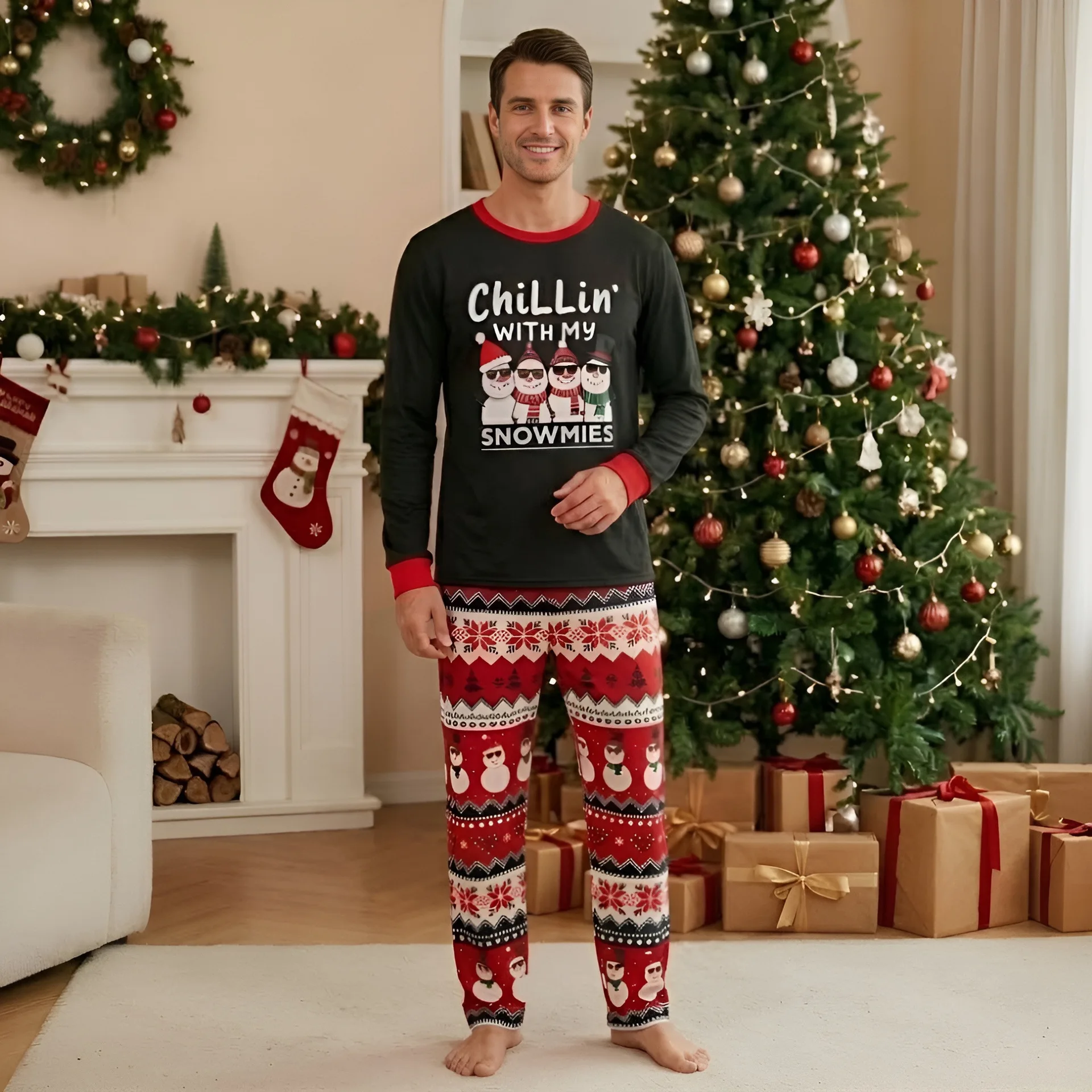 Holiday Look Family Matching Pajamas Baby&pet Romper Merry Christmas Print Sleepwear Snowmen Long Sleeve Xmas Loungewear