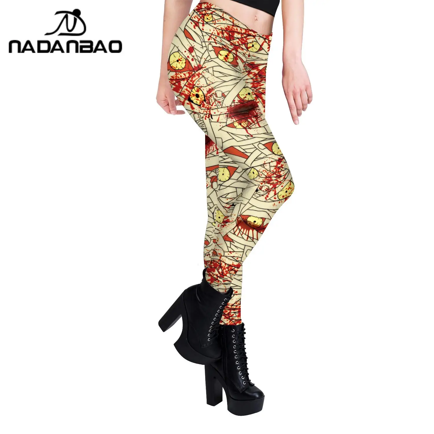 NADANBAO Mummy Print Leggings Halloween Party Pants Carnival Festival Streetwear Outfit Sexy Tights High Waist Workout Trousers