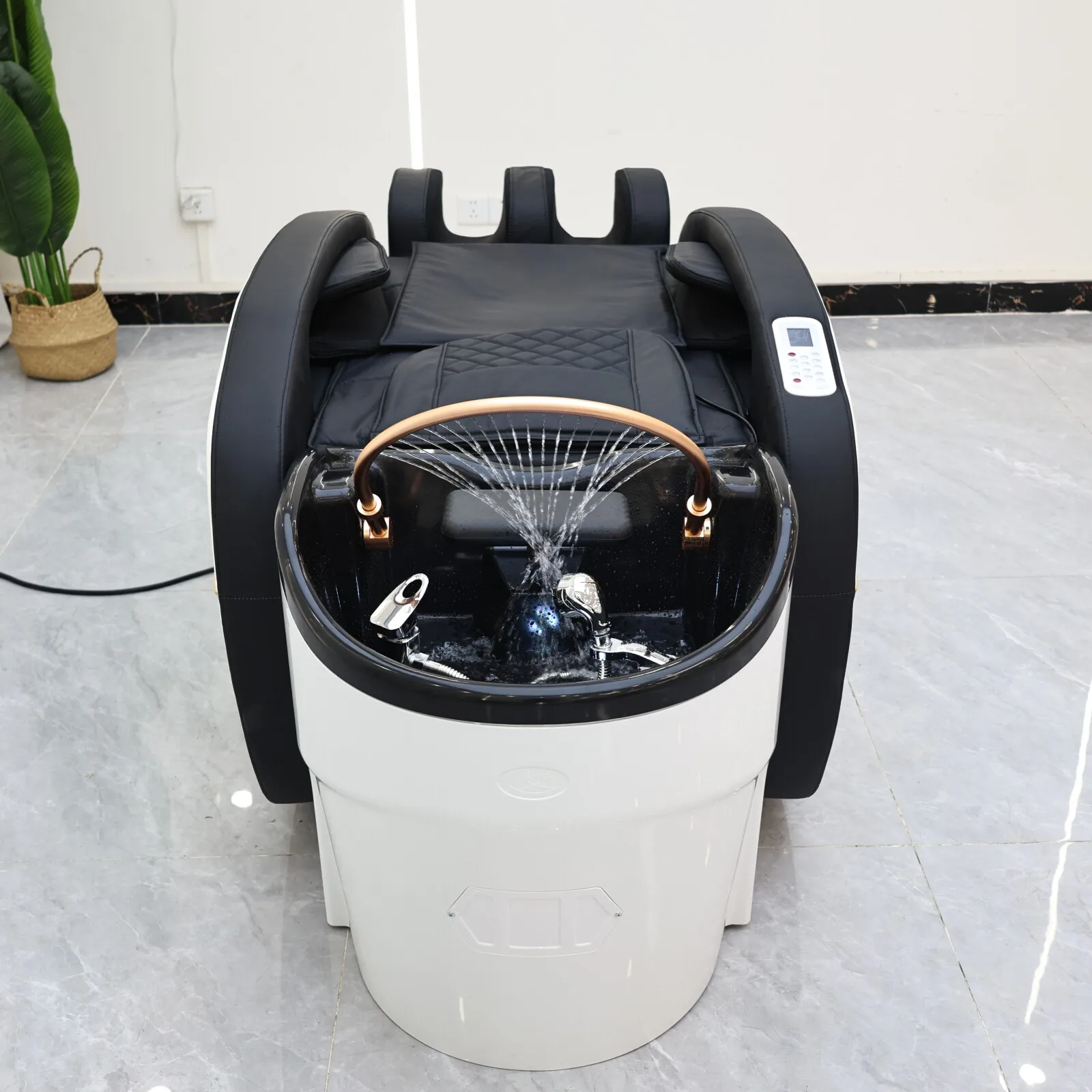 Cama de shampoo de massagem inteligente, mobília comercial de spa de cabeça de salão de beleza de luxo, mobiliário ideal de alta qualidade para loja de cabeleireiro de luxo